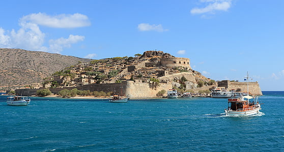 Kreta, Grekland, Spinalonga, ön, spetälska ön, fartyg, bokade