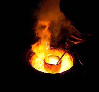 molten metal, crucible, melting, casting, ladle, hot, industry