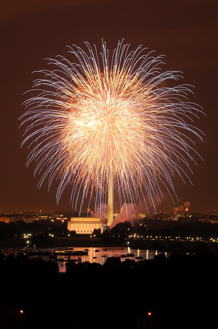 фойерверки, празник, ден на независимостта, четвърти юли, Национален mall, Вашингтон, нощ