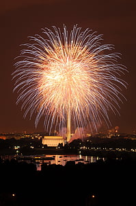 fogos de artifício, celebração, dia da independência, quatro de julho, centro comercial nacional, Washington dc, à noite