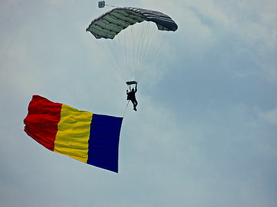 parachutiste, drapeau, Roumanie, vol
