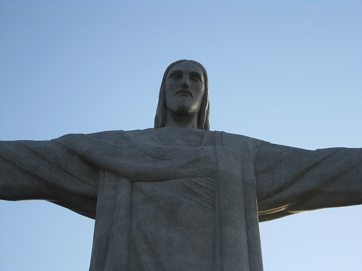 Chúa Kitô, Chúa Giêsu, Đấng cứu chuộc, cận cảnh, Rio de janeiro, Bra-xin, bầu trời xanh