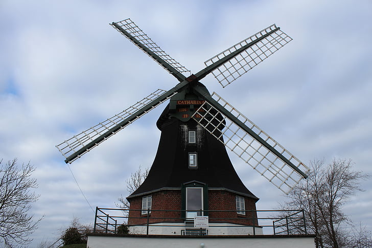 Catharina mill, szélmalom, szárny, viszont, Mill Múzeum, épület, Dithmarschen