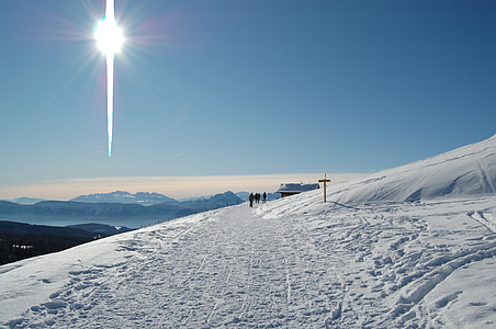 zimné, sneh, slnko, mrazivé, zasnežené, stopy, Južné Tirolsko