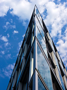 arhitektuur, kaasaegne, hoone, pilvelõhkuja, sinakas, fassaad, Düsseldorf