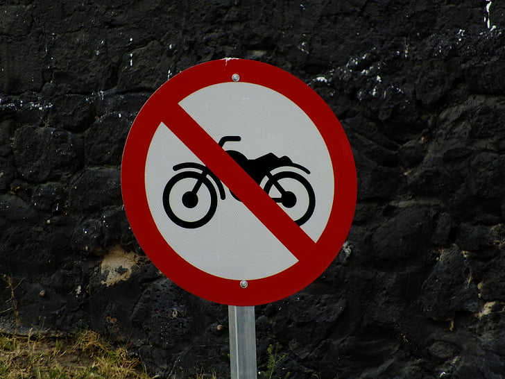 inga motorcyklar, trafikmärke, förbudsskylt, förbjudet, fordon, roadsigns, förordning