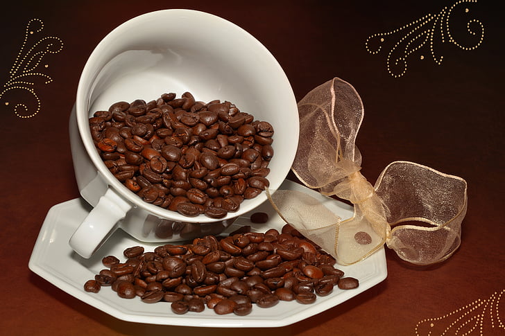 coffee beans, roasted, coffee cup, cup, coffee, caffeine
