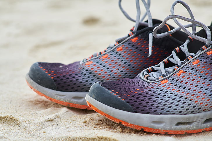 shoes, sports, sneakers, sand, beach, summer, macro