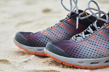 shoes, sports, sneakers, sand, beach, summer, macro