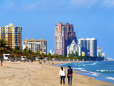 Pantai, pasir, laut, Fort lauderdale, Florida, kondominium, Pantai