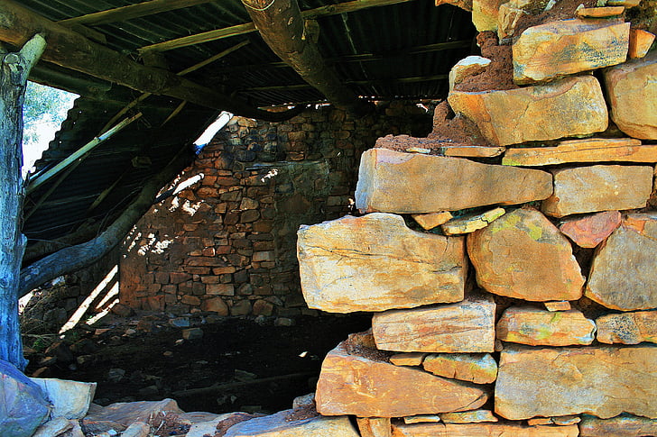 ruïnes, Pretoria, gebouw, stenen, muren, verkruimel, dak
