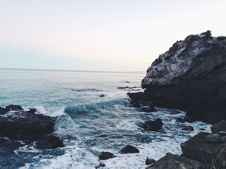 black, grey, stone, seashore, clear, sky, daytime