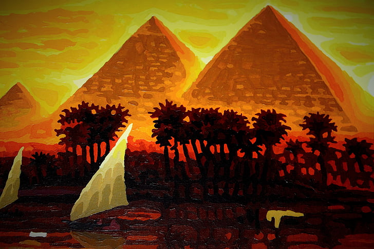 piramīdas, krāsotas, Ēģipte, glezniecība, fons, attēlu, zīmējums