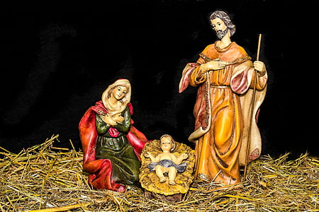 figures de pessebre de Nadal, nen Jesús, naixement de Jesús, Maria, Josep, Jesús, Pessebre