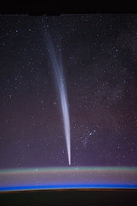 komeet, Komeet lovejoy, bekijken van het iss, Internationaal ruimtestation ISS, Horizon, aarde, ruimte