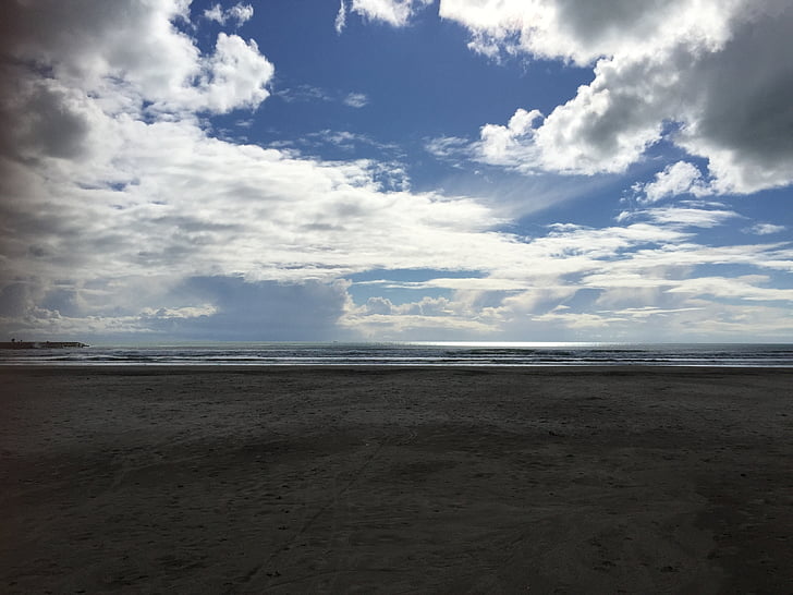 landscape, sea, cloud, clouds, horizont, white, blag sand