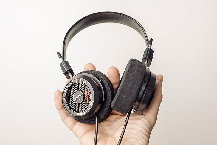 headphones, headset, music, black, speaker, hand, palm