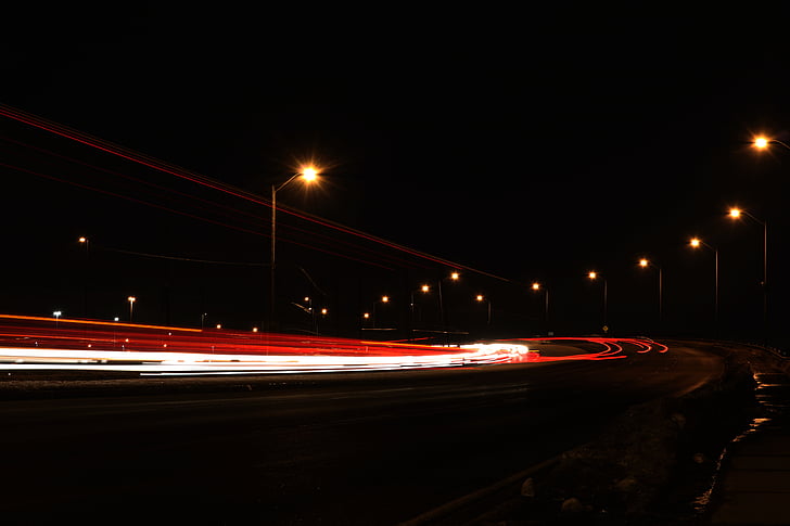 time, lapse, photography, road, night long, long exposure, movement