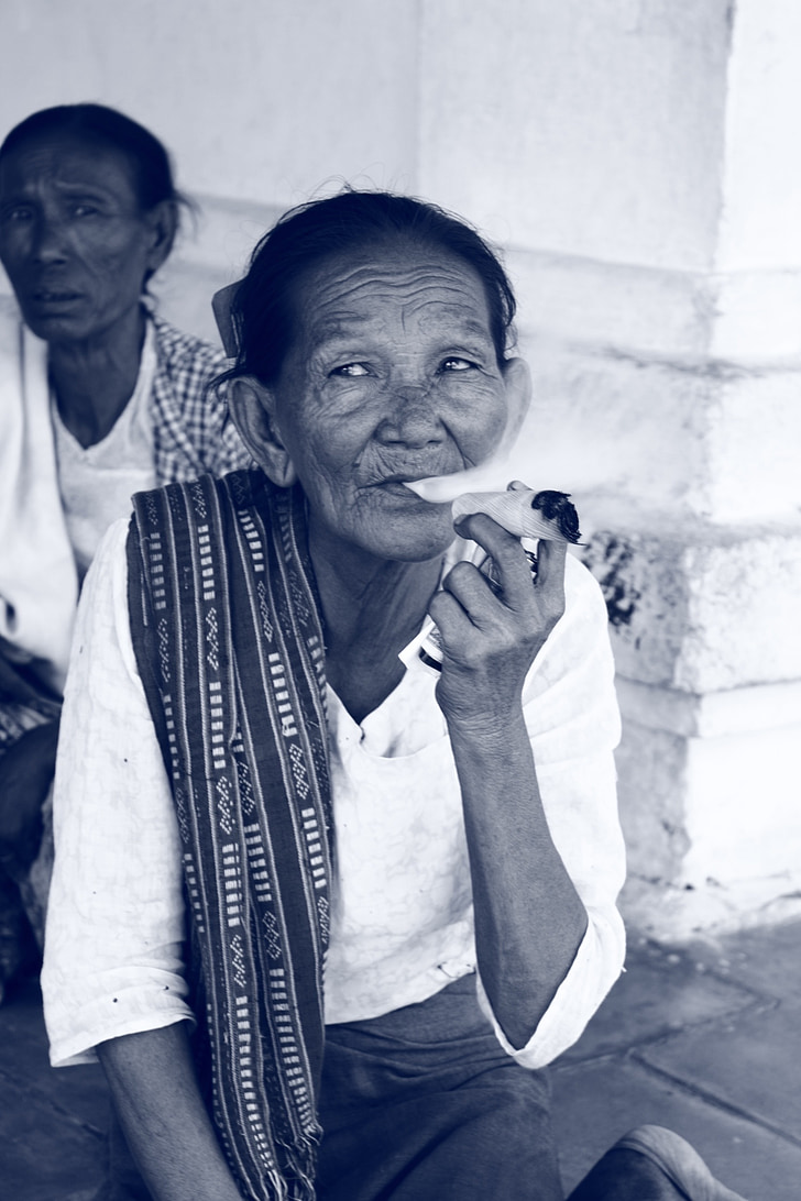 Burma, cigarr, Myanmar, kvinna, mänskliga, porträtt, gamla