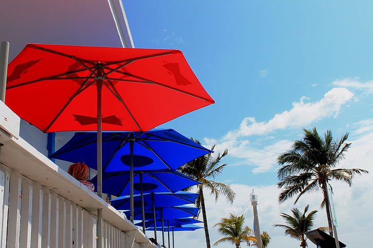 red, white, blue, umbrella, pattern, contrast