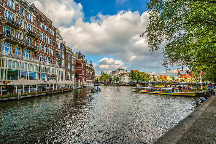 Амстердам, канал, лодки, релаксираща, успокоение, Холандия, лодка