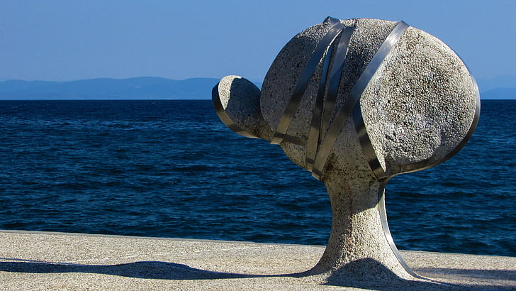 Grecia, Volos, Parque de Anavros, escultura, arte, moderno, mar