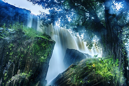 waterfall, falling, water, landscape, wilderness, scenery, natural