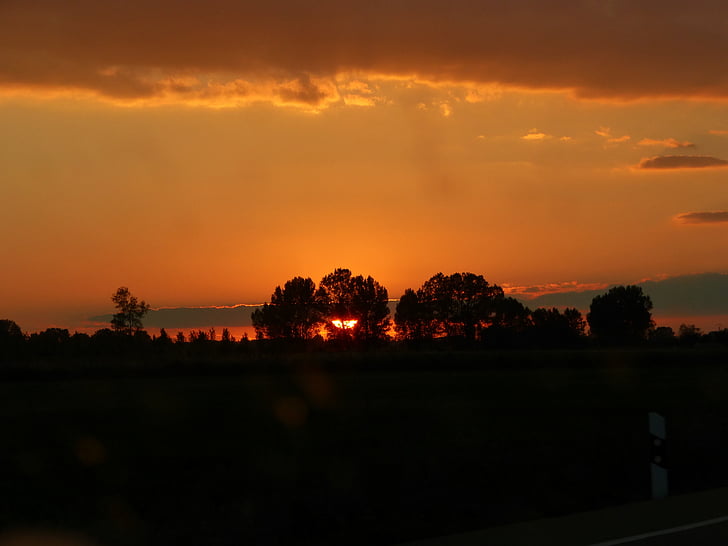 nebo, rdeča, sončni zahod, pokrajine, sonce, narave, rastline