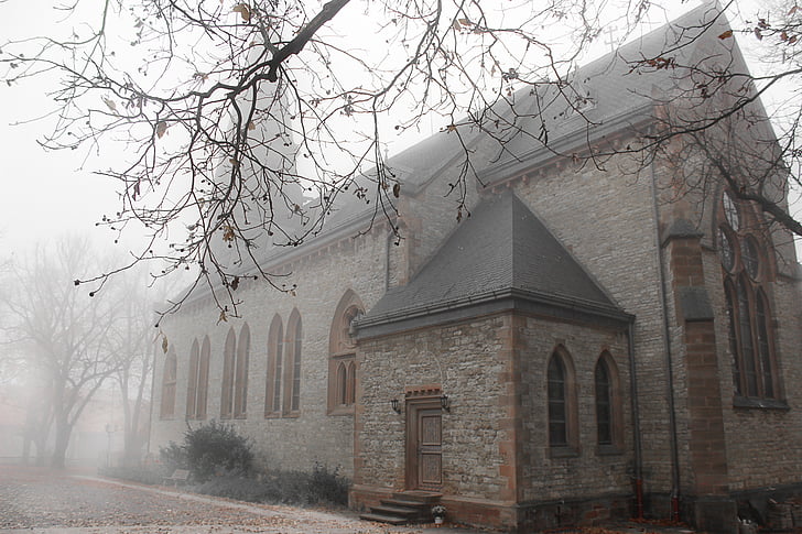 ομίχλη, το φθινόπωρο, Εκκλησία, σπίτι της προσευχής, παλιά, παλιό κτίριο