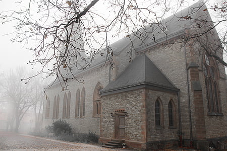 mist, herfst, kerk, Huis van gebed, oude, oud gebouw