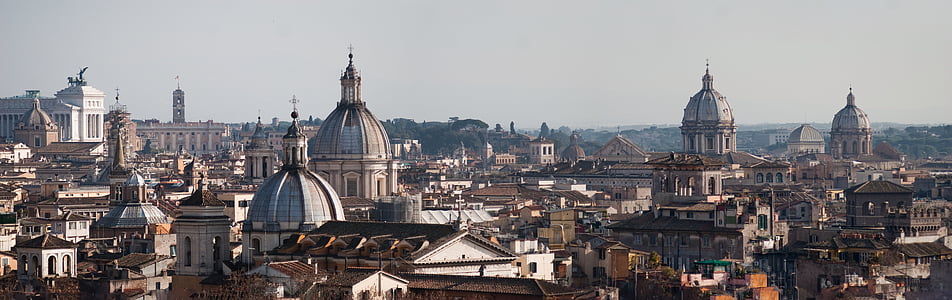 Panorama, Roma, İtalya, Kilise, kubbe, eski binalar, eski