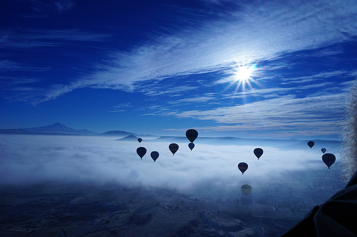 บอลลูนอากาศร้อน, ท้องฟ้า, สีฟ้า, ระบบคลาวด์, ตุรกี