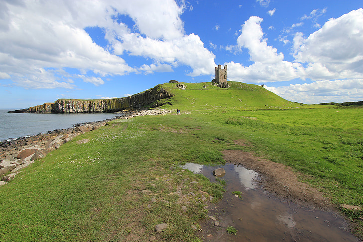 Dunstanburgh pilis, Northumberland, griuvėsiai, Anglijoje, kraštovaizdžio, senas, paveldo