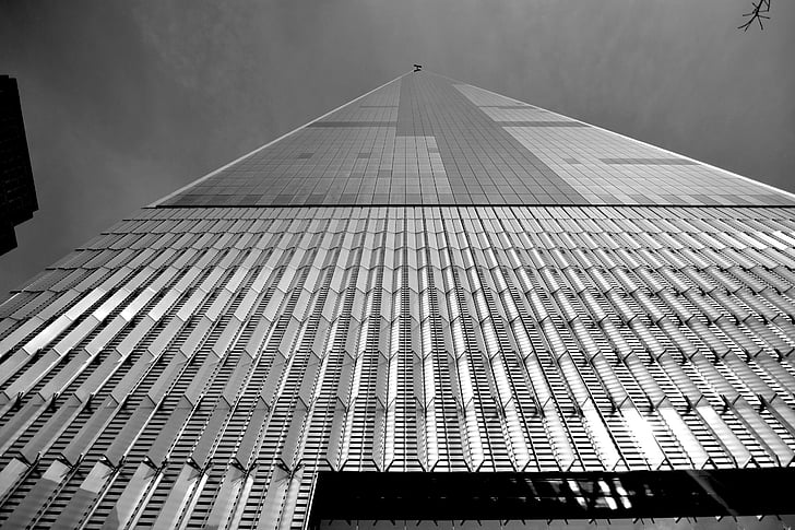 architectural design, black and white, building, exterior, glass, glass windows, low angle shot