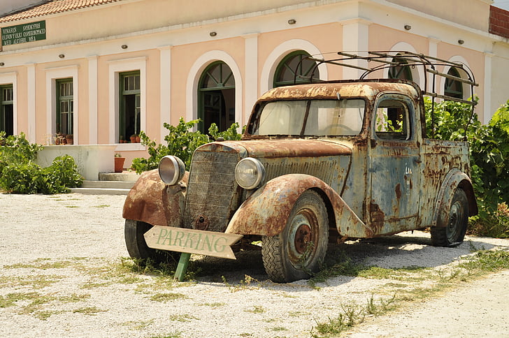 summer, rhodes, veteran, old timer, rusty car, retro