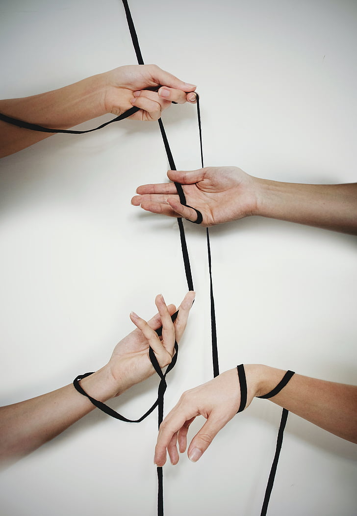 mans, cordes, encaix, sostingut, fil, Unió, grup