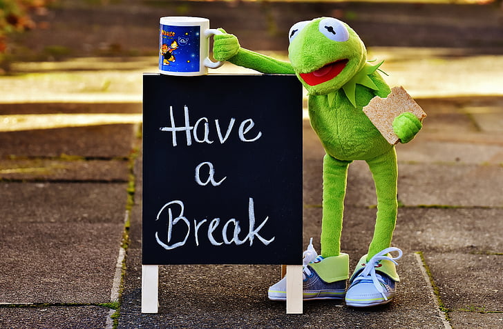Kermit, Tasse, Kaffee trinken, Pause, Kaffee-Pause, Kaffeetasse, lustig