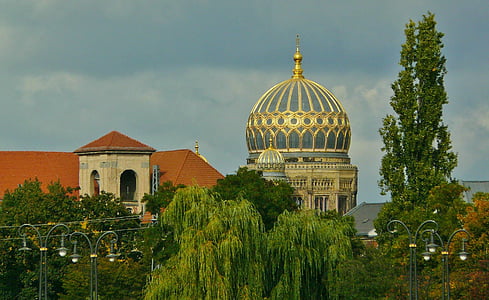 berlin, city view, synagogue, building, architecture, church, dome