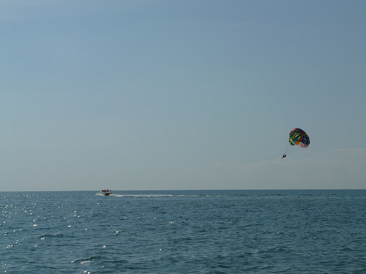 parasailen, beheersbare parachutespringen, Parachute, boot, Sleep, vliegen, vogelperspectief uitzicht