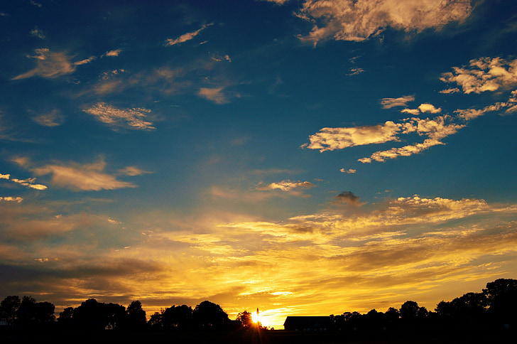 coucher de soleil, Suède, Småland, bleu, Himmel, magnifiquement, Nuage
