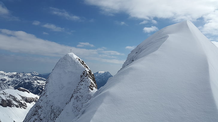 Schneck, csúcstalálkozó, hegyek, Sky-kürt, Allgäu, téli, hó