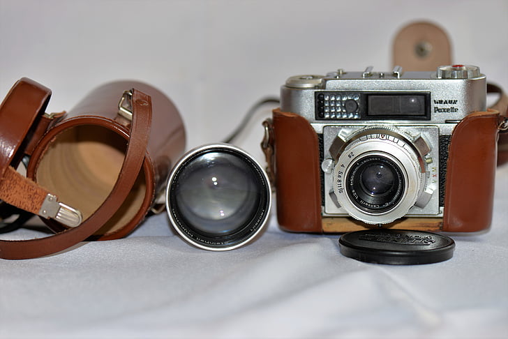 • fotoaparát, čočka, staré, analogové kamery, nostalgie