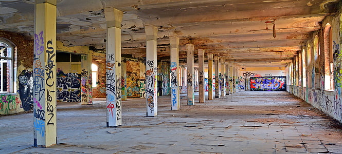 verloren plaatsen, fabriek, pforphoto, graffiti, oude, verlof, fabrieksinstallatie