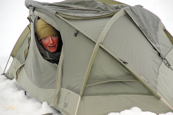Kodiak, Alaska, neve, ghiaccio, inverno, tenda, uomo