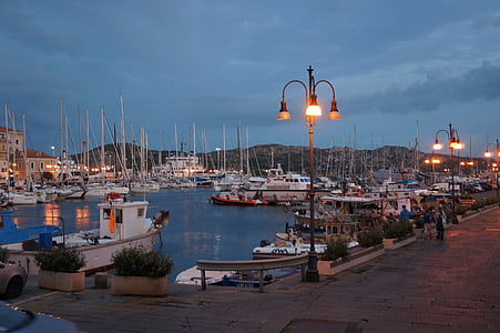 pristanišča, čolni, morje, modra, škorenj, Sardinija