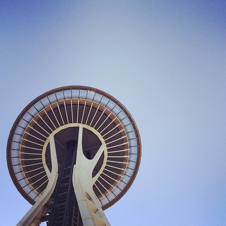 white, brown, low, angle, space, needle, building