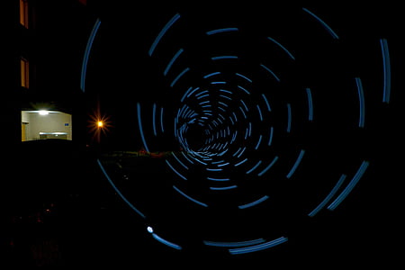 tunnel, nuit, sombre, Sentier lumineux, en pointillés, technologie, illustration