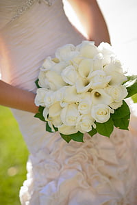 Bruidsmode, boeket, bloemen, bruiloft, bruid, vrouwen, liefde