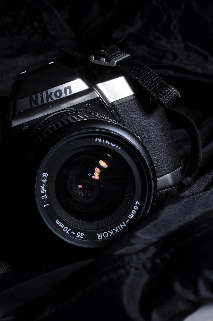 kamera, Nikon, sort, hvid, fotografering, fotograf, lukkeren