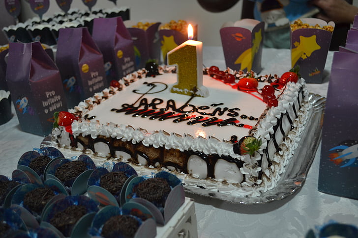 Candy, décoration, Parti, anniversaire, gâteau, alimentaire, coloré